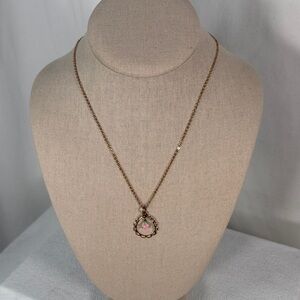 Elegant Necklace with Pink Enamel Flower